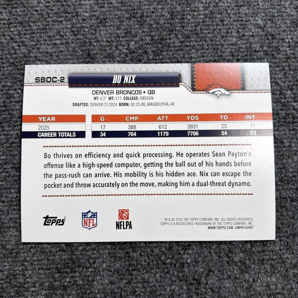 BO NIX 2026 Topps Flagship Football Oversized Card SBOC-2 Broncos QB Large Base